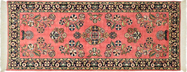 Sarough Teppich 90x180 Handgeknüpft Rosa Floral Wolle Kurzflor Rug