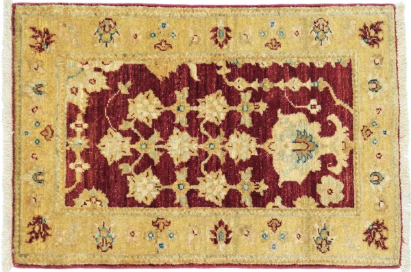 Afghan Chobi Ziegler Teppich 60x90 Handgeknüpft Rot Floral Orient Kurzflor Wohnzimmer