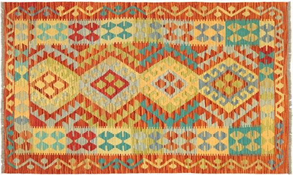 Afghan Maimana Kelim Bunt 100x150 Handgewebt Teppich Bunt Geometrisch Orient