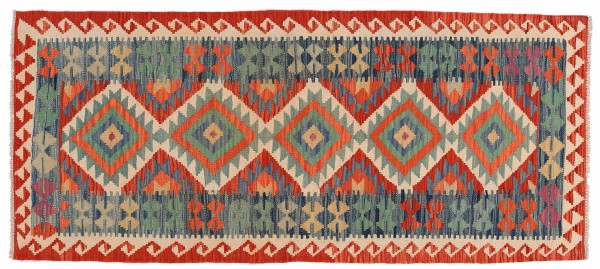 Afghan Maimana Kilim Rug 80x190 Handwoven Colorful Geometric Handwork Woven