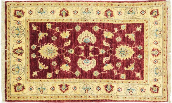 Afghan Chobi Ziegler Rug 60x90 Hand-Knotted Red Floral Orient Short Pile Living Room