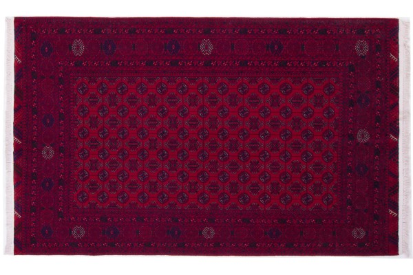 Afghan Kunduz Rug 120x180 Hand Knotted Red Geometric Pattern Orient Short Pile
