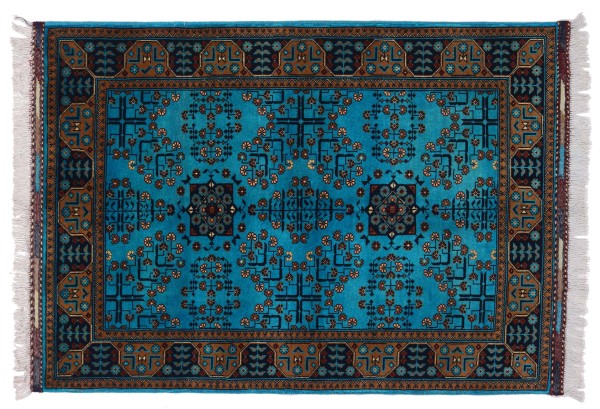 Khal Mohamadi Special Teppich 100x150 Handgeknüpft Blau Geometrisch Orientalisch UNIKAT