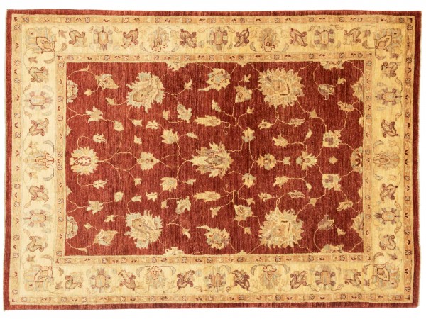 Afghan Chobi Ziegler Rug 150x200 Hand Knotted Red Floral Pattern Orient Short Pile