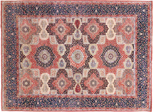 Afghan Ziegler Mamluk Teppich 300x400 Handgeknüpft Blau Geometrisch Orient Kurzflor