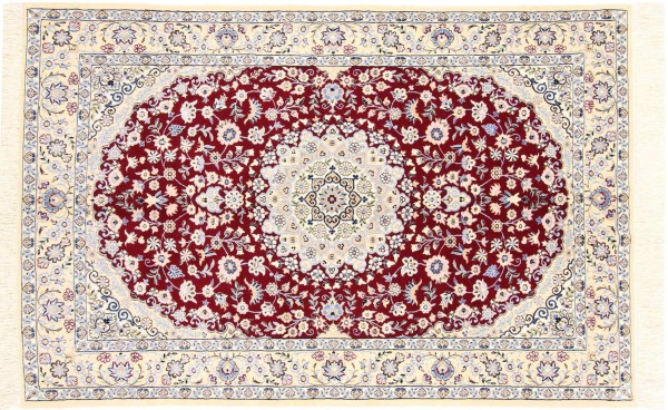 Persian carpet Nain 9LA 140x200 hand-knotted red medallion oriental UNIKAT short pile