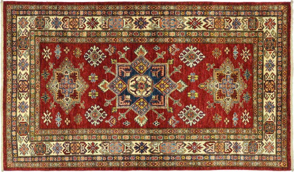 Afghan Kazak Fein 130x190 Handgeknüpft Orientteppich Rot Umrandung Wolle