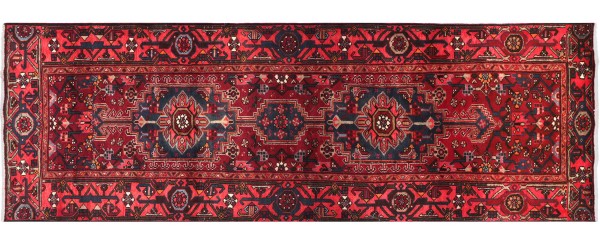 Persian Hamedan carpet 90x300 hand-knotted runner red mirror pattern Orient short pile