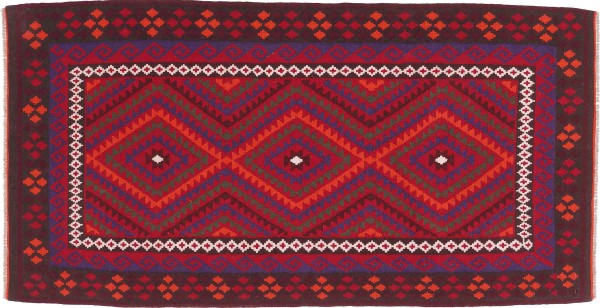 Afghan Kilim Soumakh Ghalmuri Rug 100x210 Handwoven Red Geometric Handmade