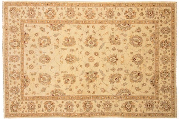 Afghan Chobi Ziegler 200x300 Handgeknüpft Teppich Beige Orientalisch Kurzflor