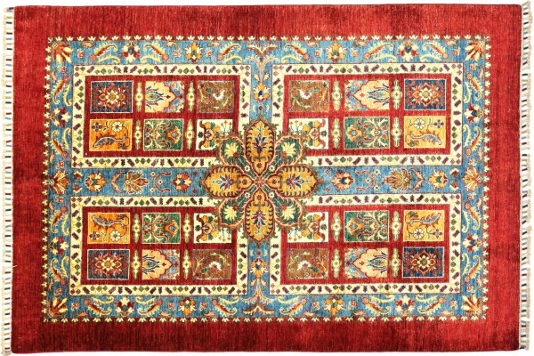 Afghan Ziegler Ariana Tree Rug 150x200 Hand Knotted Red Border Orient Short Pile