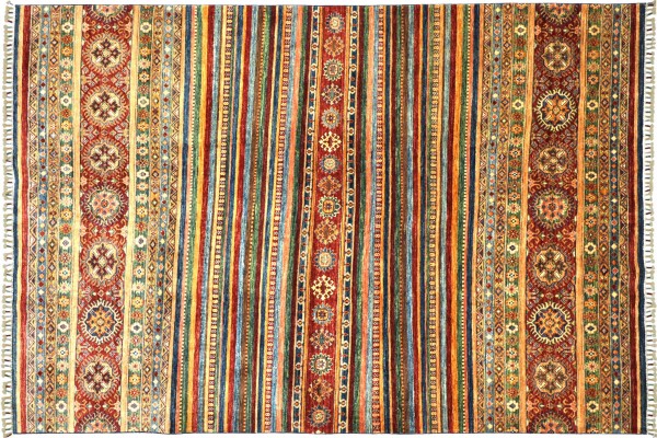 Afghan Khorjin Shaal 200x300 Handgeknüpft Orientteppich Bunt Streifen Wolle