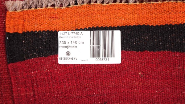 Afghan Kelim Soumakh Ghalmuri Teppich 140x340 Handgewebt Rot Streifen Handarbeit Gewebt