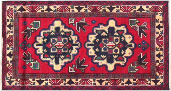 Afghan Prayer rug Balouch Teppich 90x150 Handgeknüpft Rot Geometrisch Orient Kurzflor
