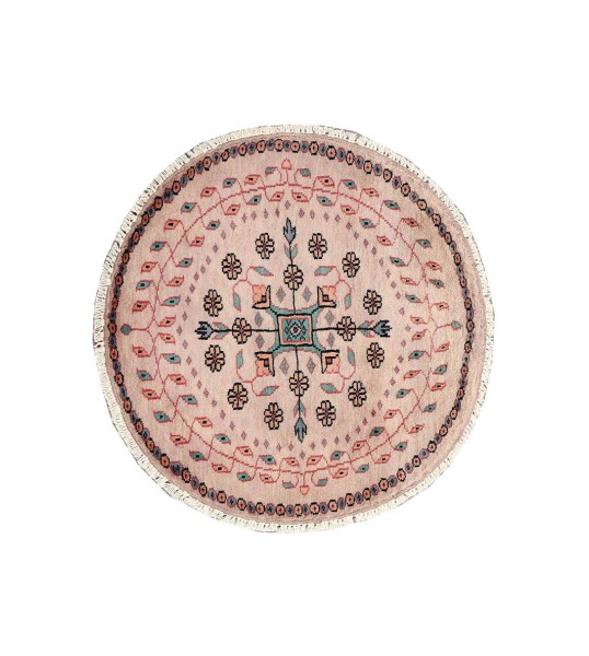 Pakistan Round Bukhara Rug 60x60 Hand Knotted Round Beige Patterned Orient