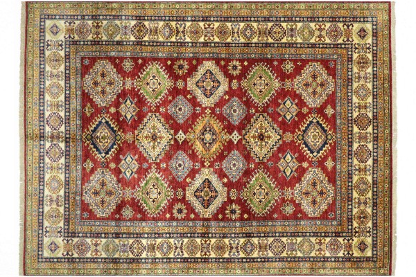 Afghan Fine Kazak Rug 250x300 Hand Knotted Red Geometric Orient Short Pile
