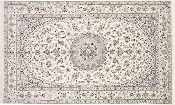 Persian carpet Nain 9LA 150x250 Hand-knotted White Medallion Oriental UNIKAT short pile