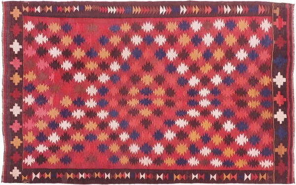Afghan Kilim Soumakh Ghalmuri Rug 160x260 Handwoven Red Geometric Handmade
