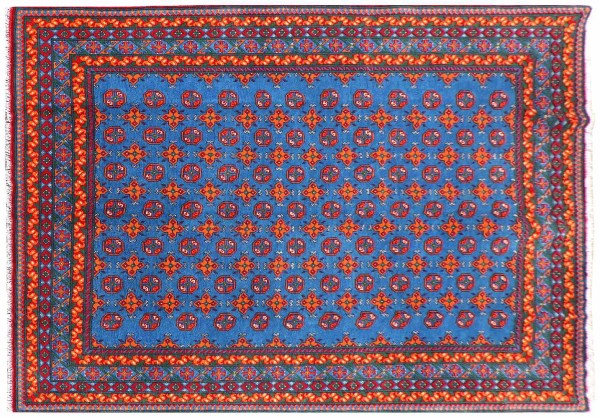 Afghan Aqcha Rug 200x300 Hand Knotted Blue Patterned Orient Short Pile