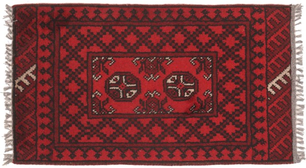 Afghan Andkhoi Aqcha Rug 60x90 Hand Knotted Red Geometric Pattern Orient Short Pile