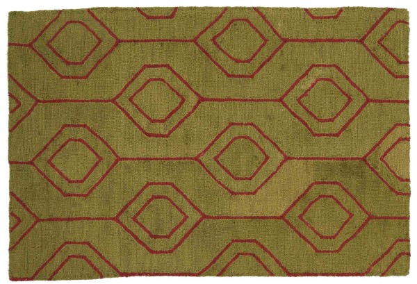 Handmade carpet 100x150 green patterned handmade handtuft modern