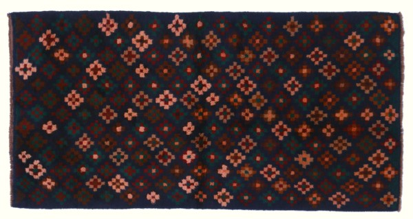 Gabbeh carpet 90x180 hand-knotted blue striped oriental UNIKAT short pile