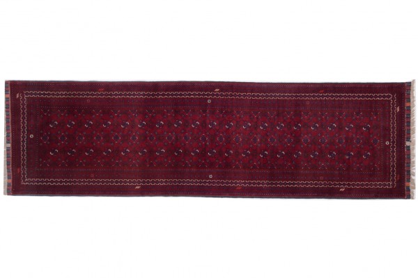 Afghan Kunduz 80x300 Handgeknüpft Teppich Läufer Rot Orientalisch Kurzflor