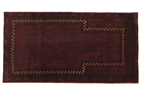 Afghan Belousch Prayer Rug Carpet 80x120 Hand Knotted Red Geometric Orient