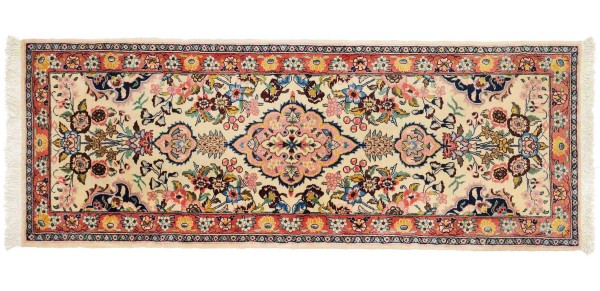 Persian carpet Sarough 60x170 hand-knotted runner beige medallion oriental UNIKAT