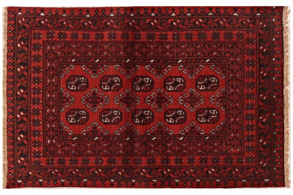 Afghan Aqcha Rug 100x150 Hand Knotted Red Geometric Orient Low Pile Living Room
