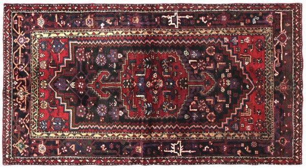 Persian Hamedan carpet 140x200 hand-knotted dark blue mirror pattern Orient short pile