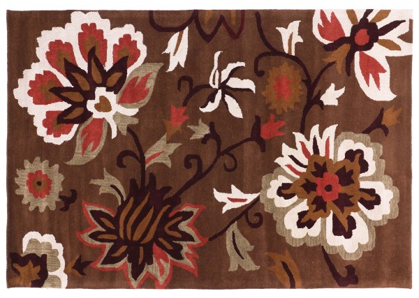 Handmade Wool Rug Flowers 200x300 Brown Floral Pattern Hand Tufted