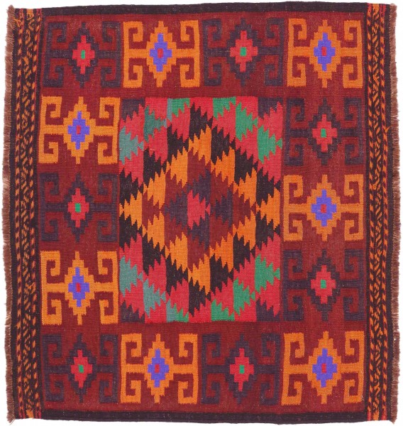 Afghan Kelim Soumakh Ghalmuri Teppich 100x90 Handgewebt Quadratisch Braun Geometrisch