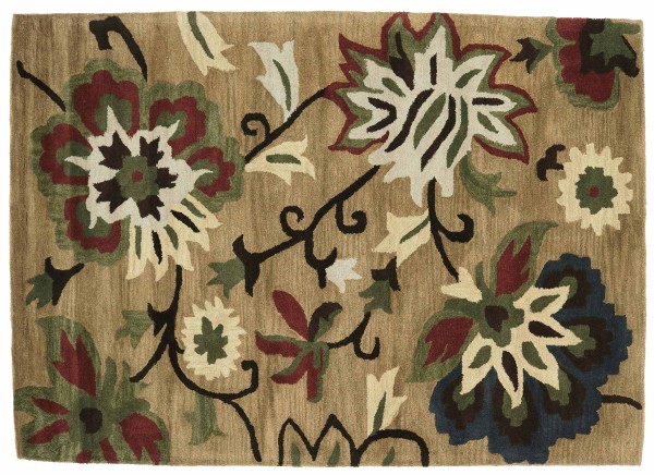Handmade Wool Rug Flowers 160x230 Beige Floral Pattern Hand Tufted