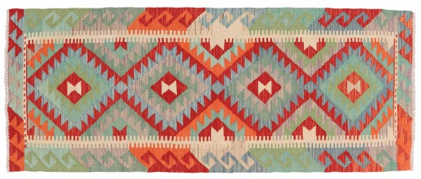 Afghan Maimana Kilim Rug 80x190 Handwoven Runner Colorful Geometric Handwork