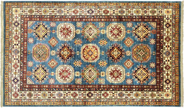 Afghan Fine Kazak Rug 150x200 Hand-Knotted Colorful Geometric Orient Short Pile