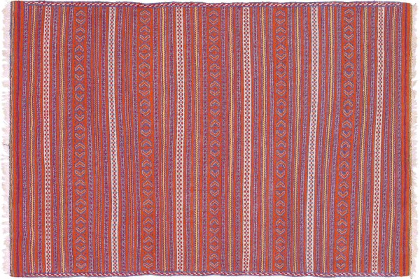 Afghan Kilim Soumakh Ghalmuri Rug 100x150 Handwoven Orange Geometric Handmade