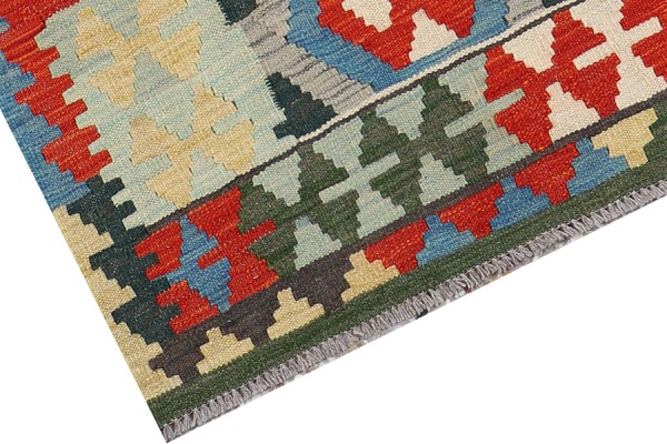 Afghan Maimana Kelim Teppich 80x300 Handgewebt Läufer Bunt Geometrisch Handarbeit