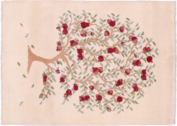 Afghan Ziegler Ariana Lebensbaum Granatapfel Teppich 130x190 Handgeknüpft Beige Floral