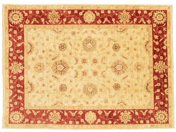 Afghan Chobi Ziegler Rug 150x200 Hand Knotted Beige Floral Pattern Orient Short Pile