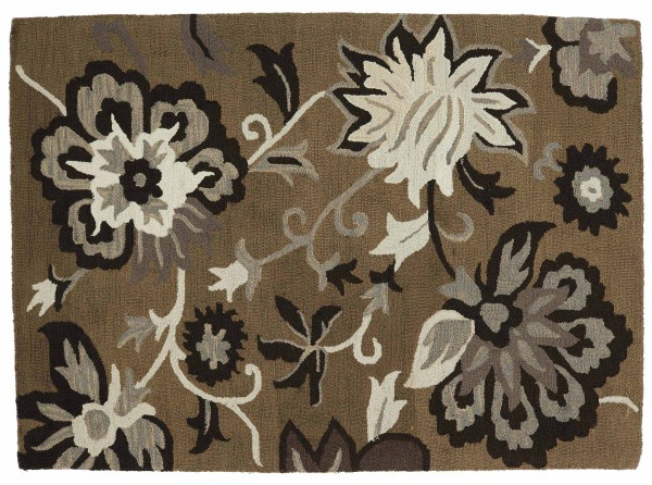 Handmade Wool Rug Flowers 160x230 Brown Floral Pattern Hand Tufted
