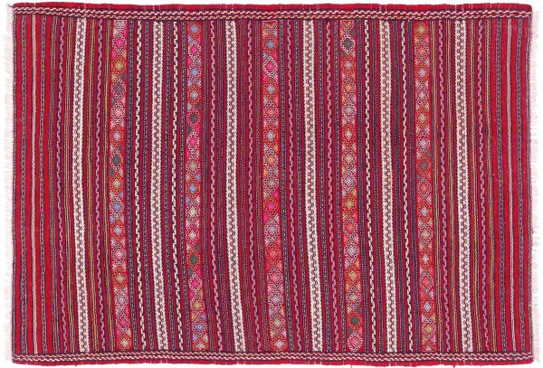 Afghan Kelim Soumakh Ghalmuri Teppich 100x150 Handgewebt Rot Streifen Handarbeit Gewebt