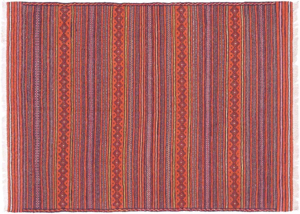 Afghan Kilim Soumakh Ghalmuri Rug 100x140 Handwoven Orange Geometric Handmade