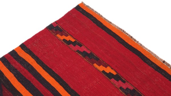 Afghan Kelim Soumakh Ghalmuri Teppich 140x340 Handgewebt Rot Streifen Handarbeit Gewebt