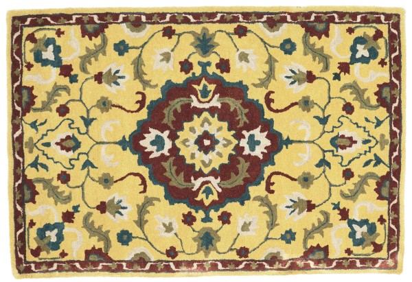 Teppich aus Wolle 120x180 Gold Medaillon Handarbeit Handtuft Modern