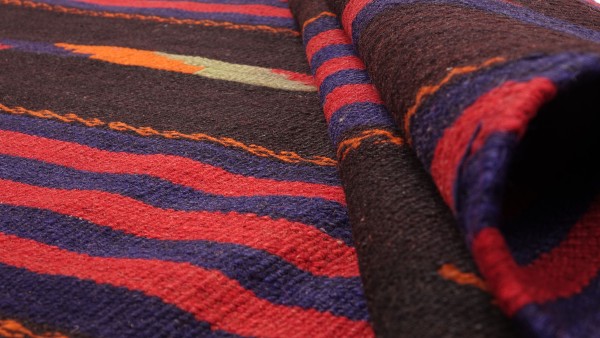 Afghan Kelim Soumakh Ghalmuri Teppich 120x390 Handgewebt Läufer Rot Streifen Handarbeit