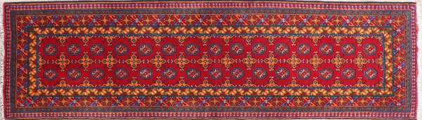Afghan Aqcha Rug 80x300 Hand Knotted Runner Red Patterned Orient Short Pile