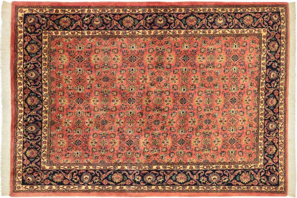 Sarough Rug 200x250 Hand Knotted Square Pink Floral Orient Low Pile Living Room