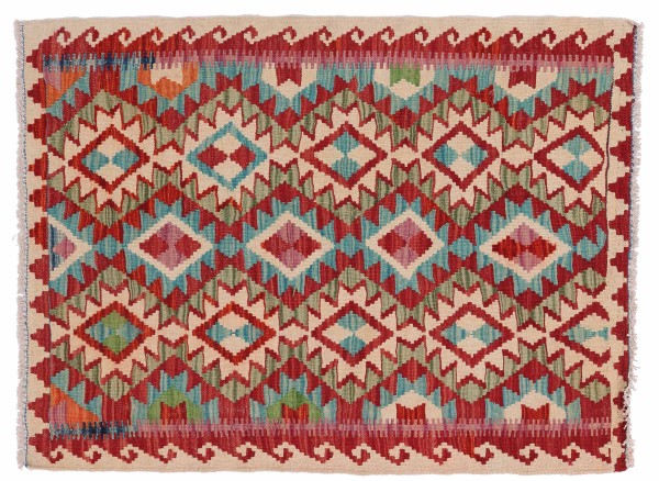 Afghan Maimana Kelim Teppich 90x120 Handgewebt Bunt Geometrisch Handarbeit Gewebt