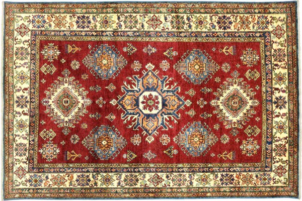 Afghan Fine Kazak Rug 160x230 Hand Knotted Red Geometric Orient Short Pile
